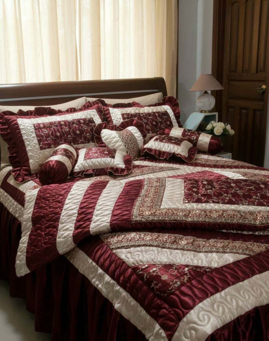 Pure silk 7 Pcs Bedsheet - Red