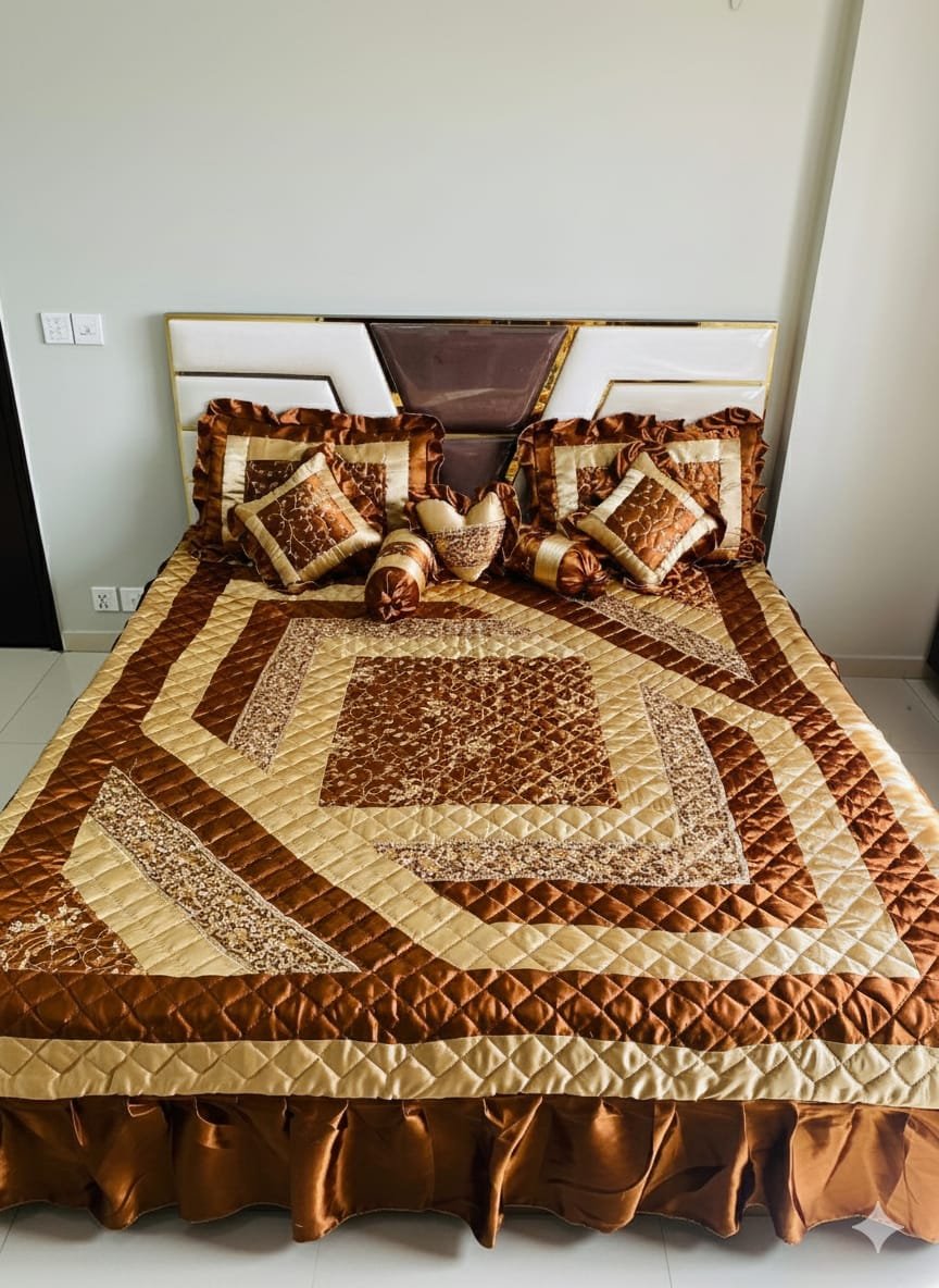 Pure silk 7 Pcs Bedsheet - Golden