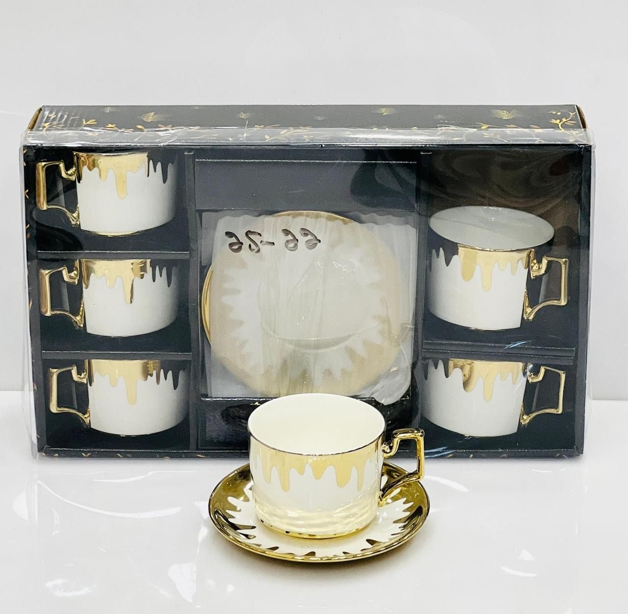 Premium Quality Electro Golden Plated Cup 7 Saucer Set (12 pieces) Design 3
