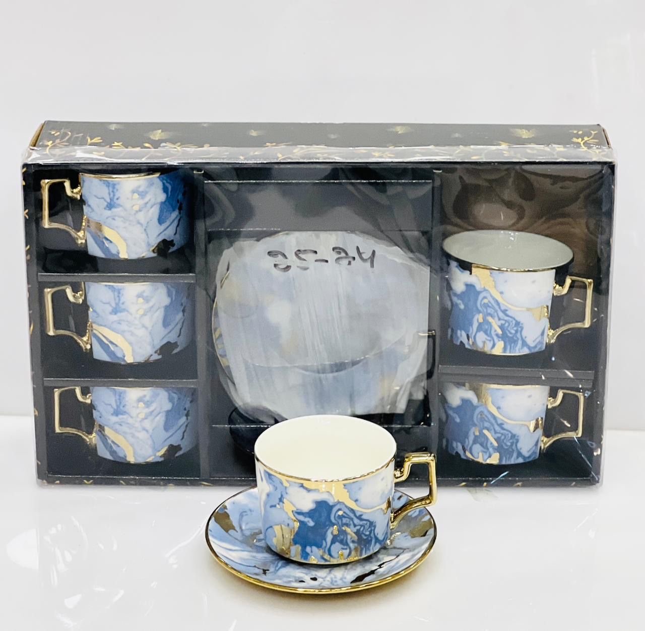 Premium Quality Electro Golden Plated Cup 7 Saucer Set (12 pieces) Design 5