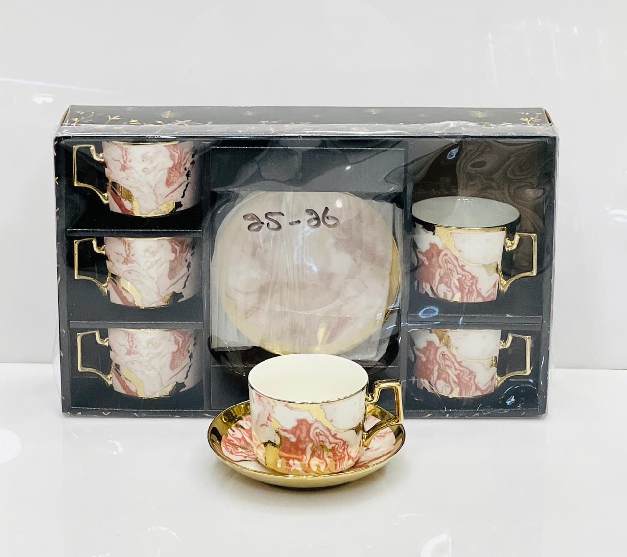 Premium Quality Electro Golden Plated Cup & Saucer Set (12 pieces) Design 8