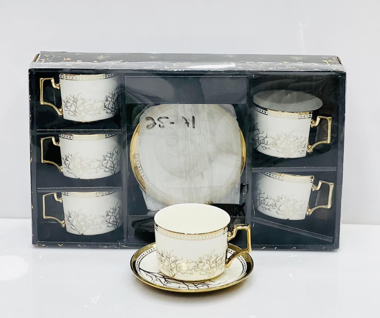 Premium Quality Electro Golden Plated Cup & Saucer Set (12 pieces) Design 9